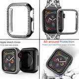 SUPOIX Compatible with Apple Watch Band 41mm + Case, Women Jewelry Bling Diamond Replacement Metal Strap & Soft TPU Bumper Prote