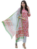 Anni Designer Women'S Cotton Blend Floral Straight Kurta With Pant & Dupatta (Tanvi Red X-Large),Red,XL