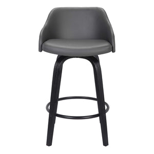 Alec Faux Leather Swivel Barstool, 30 Bar Height, Black And Gray