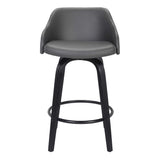 Alec Faux Leather Swivel Barstool, 30 Bar Height, Black And Gray