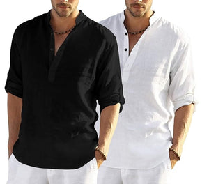 Bellstone Men'S Cotton Blend Solid Regular Dress Shirt (Kurta800_Combo_Black_White_Xl
