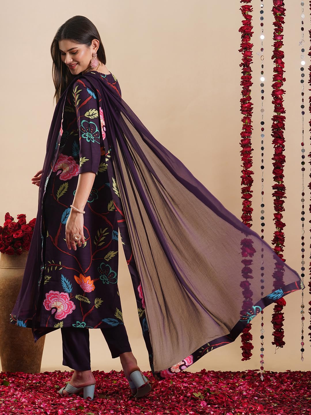 Gosriki Women'S Rayon Blend Straight Printed Kurta With Pant & Dupatta (Twig Voilet-Gs_Xxl_Violet_Xx-Large),Violet,2,B0DC6JQRVD