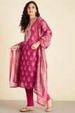 Gosriki Women'S Rayon Blend Straight Printed Kurta With Pant & Dupatta (Haritaj Pink-Gs_M_Pink_Medium),Pink,,B0DKXB51GN