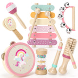 Baby Musical Instruments for Toddlers 1-3, Montessori Wooden Toys for 1 Year Old, Xylophone Maracas Percussion Set with Storage 