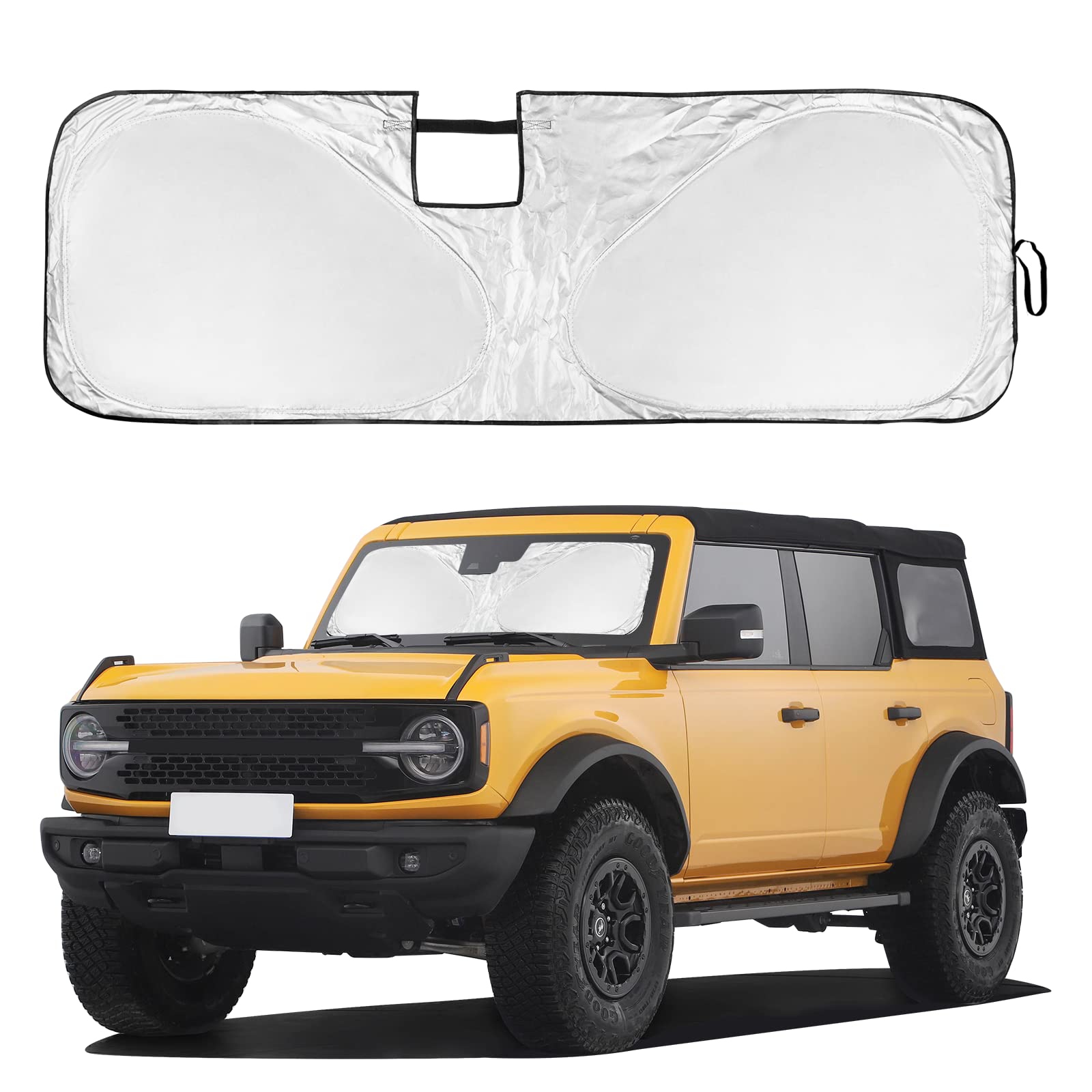 UKTOP for Ford Bronco Windshield Sun Shade for Bronco 2021-2023 2024 (Not for Bronco Sport)- 4 Layers Window Shades 4 Door 2 Doo