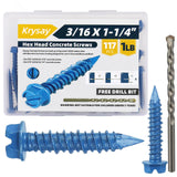Krysay 117Pcs 3/16 x 1-1/4 in Concrete Screws with Drill bits,Masonry Screws for Concrete Assortment Kit,Hex Head Block Cement S