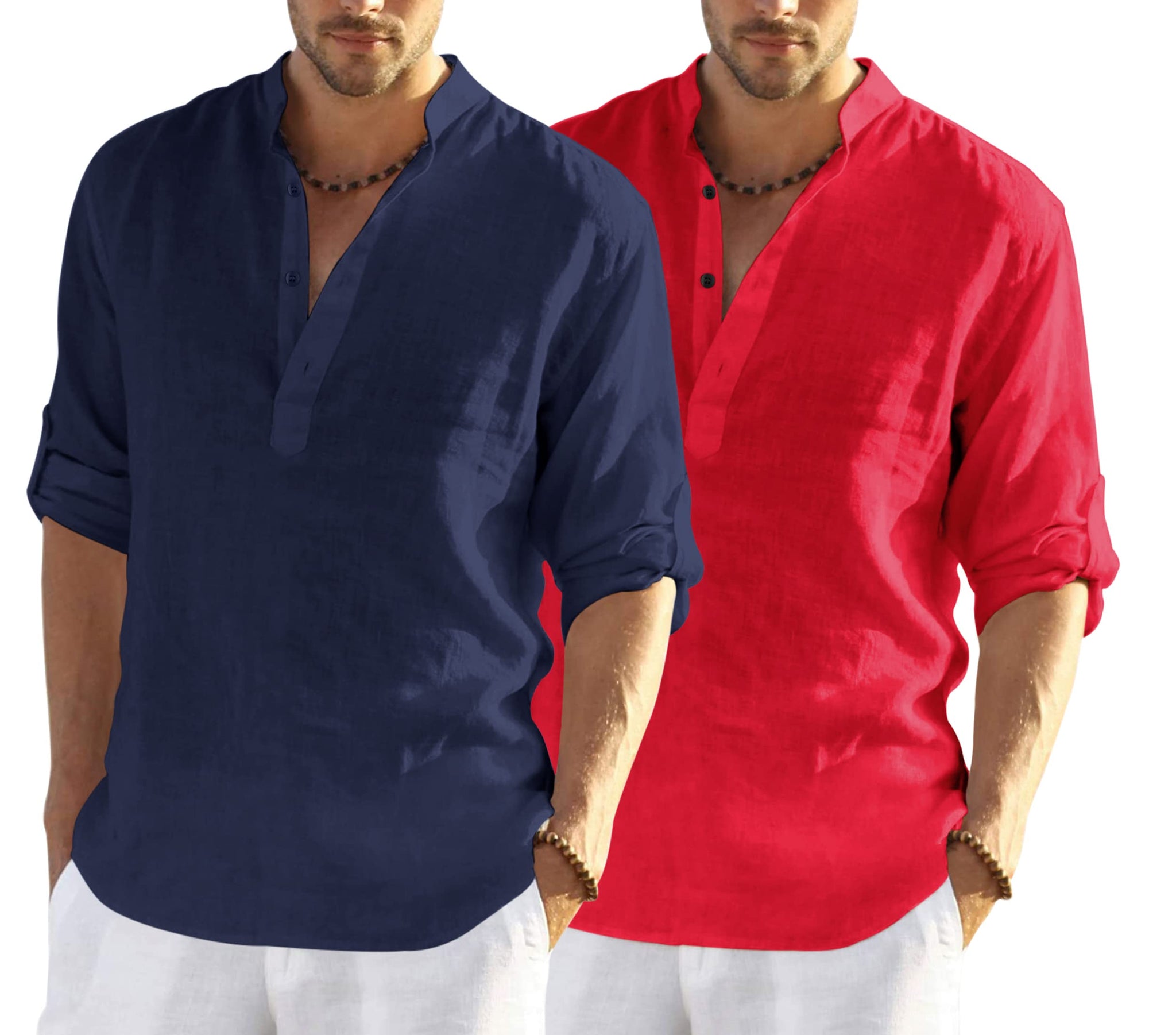 Bellstone Men'S Cotton Blend Solid Regular Dress Shirt (Kurta800_Combo_Navy Blue_Red_Xl