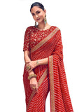 Satrani Womens Knit Pure Georgette Saree (2555S282N_Red)