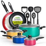 NutriChef 15 Piece Nonstick Pots and Pans Cookware Set with Lids and Cooking Utensils for Home, Kitchen, & Travel, Multicolor
