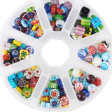 KISSITTY 180pcs Handmade Lampwork Millefiori Glass Beads Mixed Colors Loose Spacer Beads with 1 Roll 0.8mm Elastic Stretch Cryst