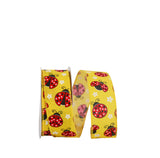 Reliant Ribbon Ladybugs Linen Wired Edge Ribbon, 11/2 Inch X 20 Yards, Yellow
