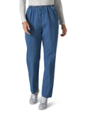 Chic Classic Collection Womens Petite Cotton PullOn Pant with Elastic Waist, Destruction Blue Denim, 16P