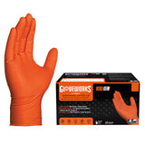 GLOVEWORKS HD Orange Nitrile Industrial Disposable Gloves, 8 Mil, Latex-Free, Raised Diamond Texture, Medium, Box of 100