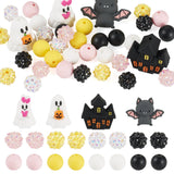 Magibeads 20Pcs Halloween Silicone Focal Beads 12mm Round Bead Resin Rhinestone Bead Ghost Bat House Focal Beads for Halloween P