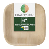 Charity Leaf Disposable Palm Leaf 6 Square Plates (200 pieces) Bamboo Like Serving Platters, Disposable Boards, Eco-Friendly Din