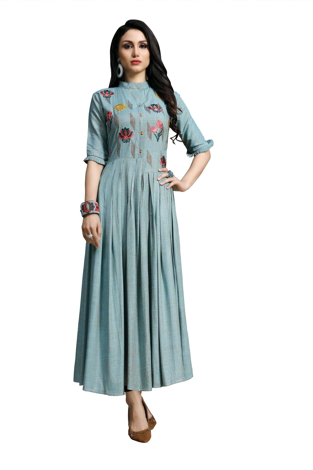 Anni Designer Women'S Dusty Blue Color Rayon,Dusty Blue,2XL