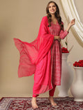 Anni Designer Women'S Cotton Blend Printed Straight Kurta With Pant & Dupatta (Manchali-Rani-Nw_Xl_Pink_X-Large),Pink,XL,,,