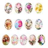 Craftdady 20Pcs Daisy Rose Flower Printed Flatback Glass Cabochons 25x18mm Oval Cameo Glass Dome Cabochons Mixed Colors for Craf
