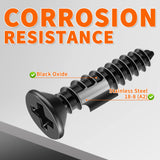 100 PCS #8 X 3/4 inch Black Oxide Coated Flat Head Phillips Wood Screws, Stainless Steel 18-8 (A2) Fully Threaded 8 X 3/4'' Self