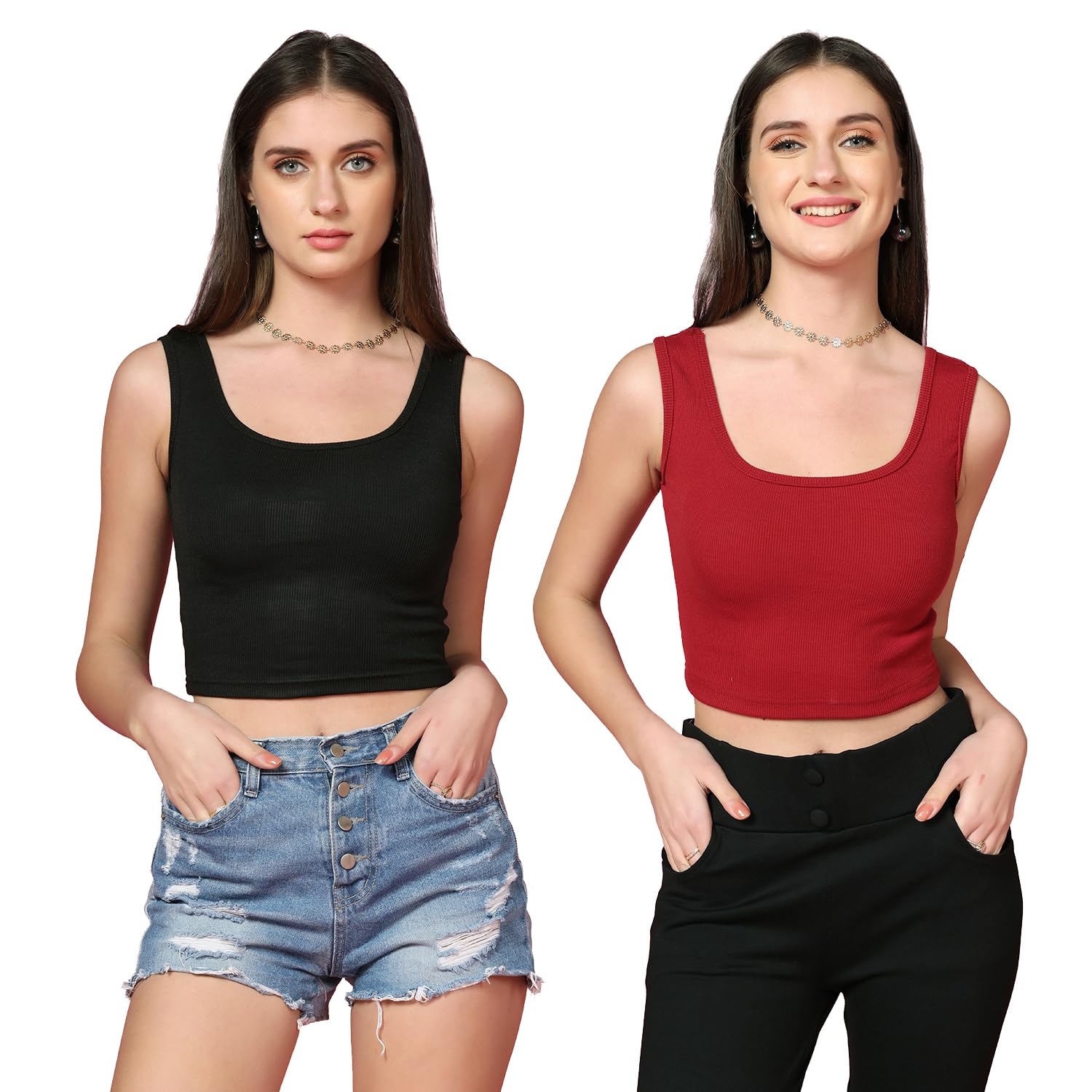 Toplot Women'S Combo Solid Ribbed Scoop Neck Sleeveless Slim Fit Tank Top Pack Of 2 (Combo-5069-Blk-Mrn-M),Black-Maroon,,B0C98NYQPG