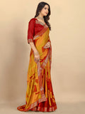 Rangita Women Abstract Printed Moss Georgette Saree With Blouse Piece - Yellow (Size 5.5 Mtr)