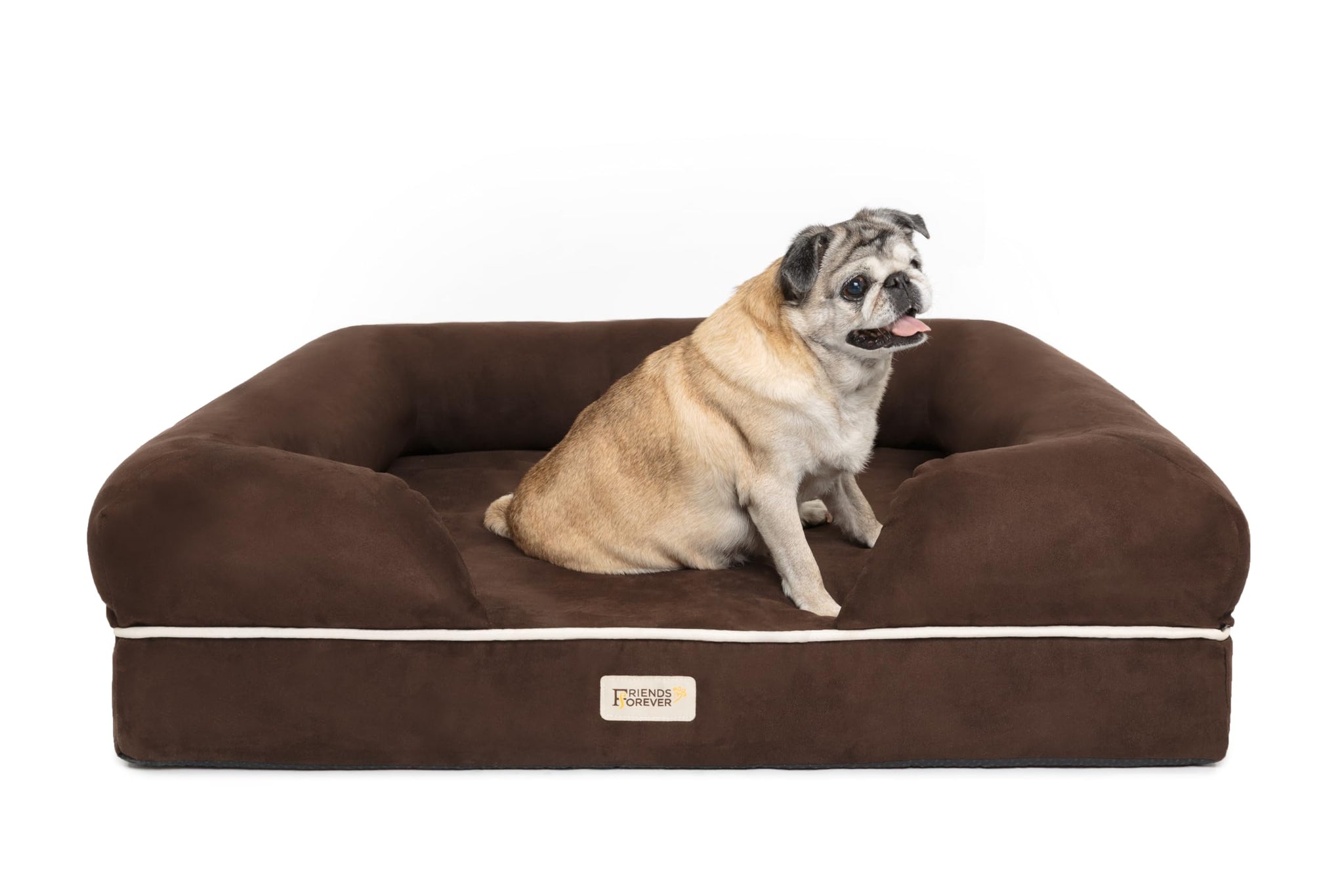 Friends Forever Large Dog Bed, Orthopedic Dog Sofa Memory Foam Mattress, Calming Dog Couch Bed, Wall Rim Pillow, Water Resistant