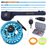Sougayilang Fly Fishing Rod and Reel Combo, 4-Piece Fly Rod and Aluminum Alloy Reel Complete Starter Package with Rod Bag-Blue-#