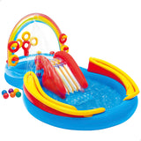 INTEX Rainbow Ring Inflatable Kiddie Pool: Inflatable Kids Pool with Water Sprayer and Slide - Splash Pad - Kids Playhouse - 117