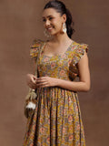 Libas Women'S Cotton Fit And Flare Midi Casual Dress (29160_Mustard Mustard M
