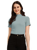 Wedani Women'S Casual Solid Top With Short Sleeves Western Top (Small Grey),Grey,S