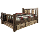 Montana Woodworks Homestead Collection Single Storage Bed With Laser Engraved Wolf Design, Stain & Clear Lacquer