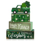 Lineshading 4 Pcs St. Patricks Day Table Decoration Wooden Shamrocks Truck St Patricks Day Tiered Tray Decor Irish Table Cente