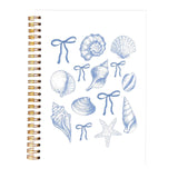 KAOWT Coquette Blue Bow Ocean Beach Notebook Journal, Preppy Beach Notebooks for Note Taking, Blue Ocean Seashell Coastal Hardco