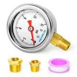 MEANLIN MEASURE 0~15Psi Stainless Steel 1/8 NPT 1.5 FACE DIAL, Glycerin Filled Pressure Gauge, Liquid Filled, Water Oil Air, Low