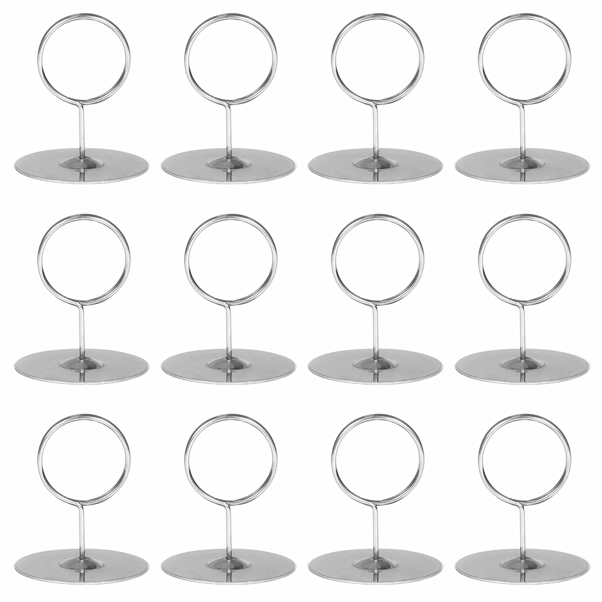12-Pack of 2.25 Table Number Holder, Menu, and Place Card Stands | Tabletop Stainless Steel Ring-Clip Card Markers & Photo Hol