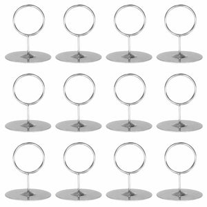 12-Pack of 2.25 Table Number Holder, Menu, and Place Card Stands | Tabletop Stainless Steel Ring-Clip Card Markers & Photo Hol