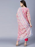 Anni Designer Women'S Cotton Blend Printed Straight Kurta With Pant & Dupatta (Waha Pink-Nw_Xxl_Pink_Xx-Large),Pink,2XL,,,