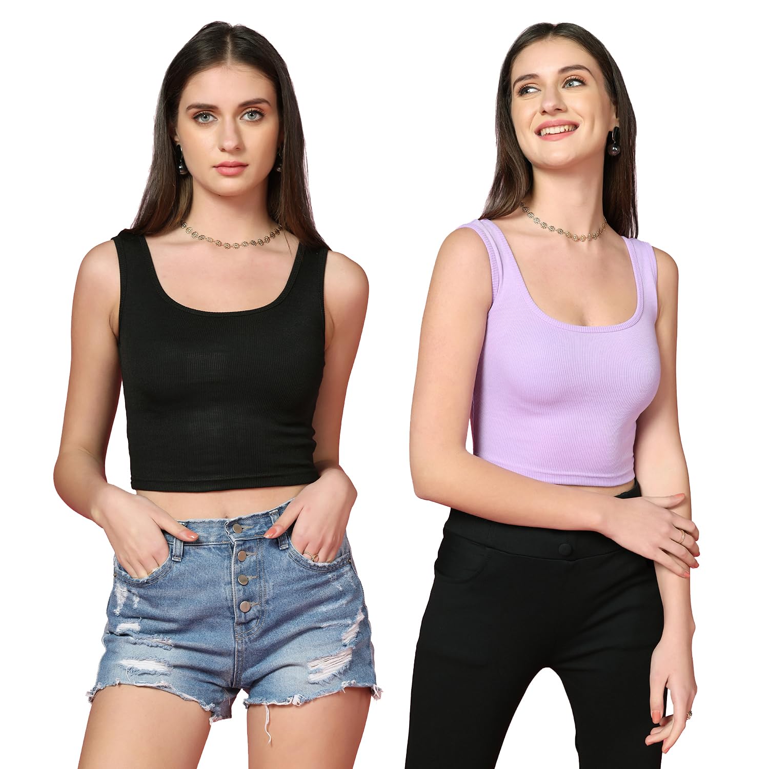 Toplot Women'S Combo Solid Ribbed Scoop Neck Sleeveless Slim Fit Tank Top Pack Of 2 (Combo-5069-Blk-Prl-M),Black-Purple,,B0C98VD9H1