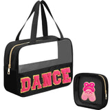 Kovewon 2 Pcs Chenille Letter Bags for Dance Recital Gifts Small Ballet Dance Makeup Bag with Handle and Zipper Waterproof Nylon
