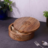 VarEesha Gul Hand Crafted Mango Wood Caserole with Fine Carving Lid | Casserole for Roti | Wooden Roti Dabba for Kitchen | Woode