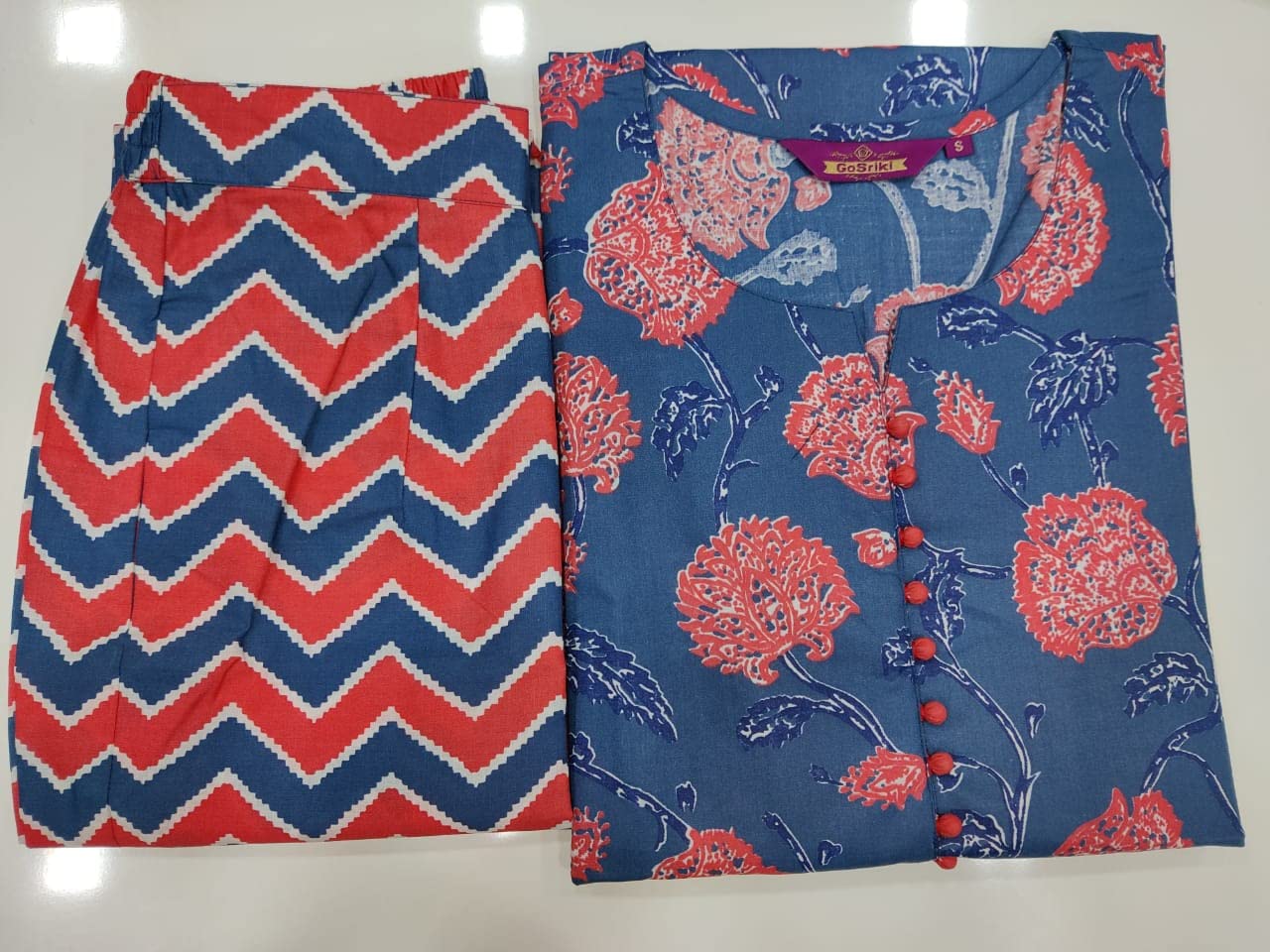 Anni Designer Women'S Cotton Blend Printed Straight Kurta With Pant (Kanzi Blue_S_Blue_Small),Blue,S,Cotton Blend,Regular,Pants