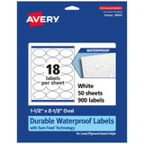 Avery Durable Waterproof Oval Labels, Sure Feed Technology, 1.5 x 2.5, 900 Total, Oil and Tear-Resistant Waterproof Labels, Lase