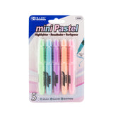 BAZIC Mini Highlighter Pen Pastel Color, Chisel Tip Broad Fine Line Highlighters Unscented (5/Pack), 1Pack