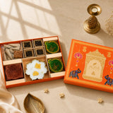 Auradecor Divine Pooja Gift Hamper | Premium Diwali Gift Box With Lotus Urli Candle, Dhoop Cones, Havan Cups, Decorative Diyas |