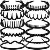 TOBATOBA 12Pcs Black Headbands for Women with Teeth Plastic Head Bands for Women's Hair Non Slip Comb Skinny Zig Zag Headbands F