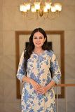 Anni Designer Women'S Cotton Blend Straight Printed Kurta With Pant (Jamahi Blue-Nw_L_Blue_Large),Blue,L,,,
