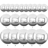 TONIFUL 16Pcs Large Silver 4D Giant Round Foil Balloon 4D Mirror Metallic Mylar Sephere Balloons for Christmas New Year Birthday