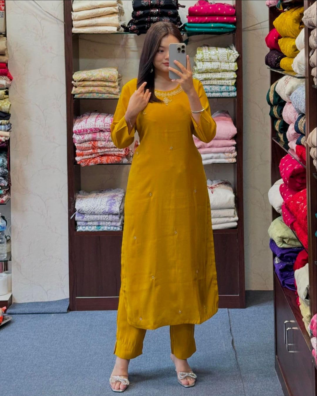 Gosriki Women'S Rayon Blend Straight Embroidered Kurta With Pant (Bloom Yellow-Vks01-Gs_Xl_Yellow_X-Large),Yellow,,B0DK9N8MD8