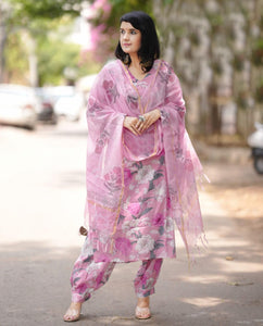 Gosriki Women'S Rayon Blend Straight Printed Kurta With Pant & Dupatta (Suragini Pink-Gs_L_Pink_Large),Pink,,B0DFCKRC6V