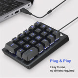 Rottay Number Pad, Mechanical USB Wired Numeric Keypad with Blue LED Backlit 22 Key Numpad for Laptop Desktop Computer PC Black